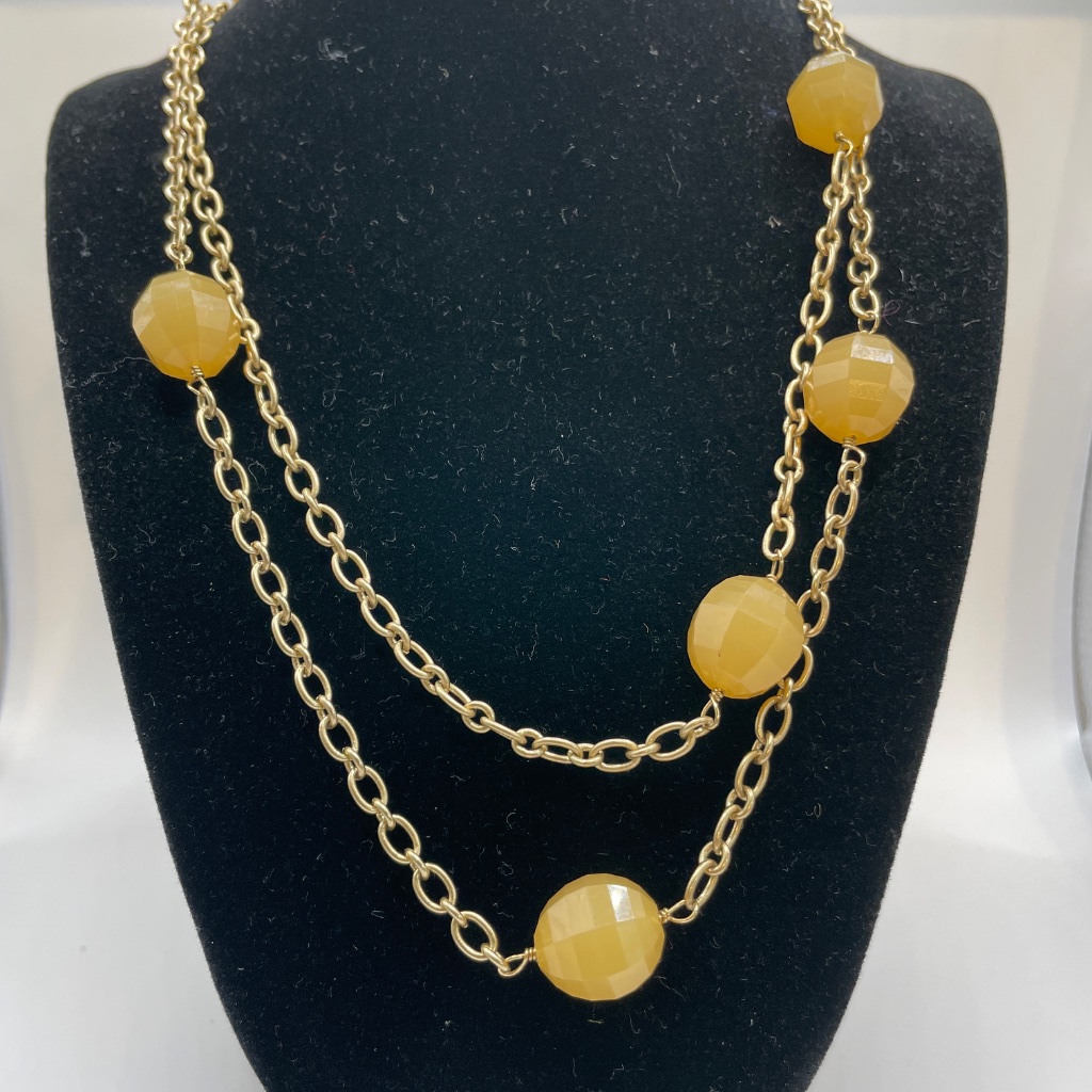 J Crew Gold Tone Dk Yellow Acrylic Faceted Beaded Layering Necklace 19$